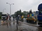 Stoczniowy protest na rondzie w Łunowie 